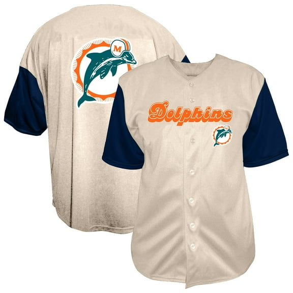 Men's-Fanatics  Cream Miami Dolphins Vintage Full-Button Short Sleeve Top