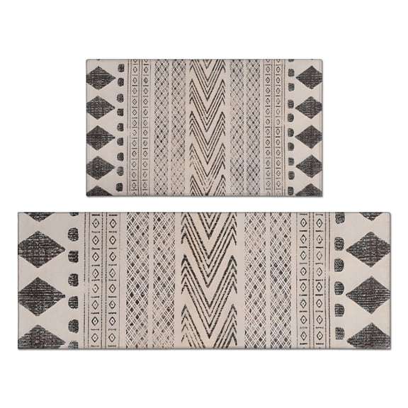 Boho Black and White Tribal Ethnic Pattern Kitchen Rugs Sets Of 2,Anti Fatigue Kitchen Mat Rugs Non Slip Washable,Decorative Kitchen Floor Mats for Kitchen,Sink,Laundry,17"x30" 17"x47"