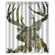 HelloDecor Camo Deer Picture Shower Curtain Polyester Fabric Bathroom Decorative Curtain Size 60x72 Inches