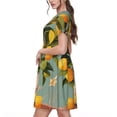 thumbnail image 2 of Honeii Retro Warm Lemon Flower Print Women’s Short Sleeve Dress, Comfortable Casual Dress, Soft Polyester Spandex Blend, Stylish Everyday Wear for Summer, Perfect for Travel and Vacation, 2 of 6