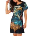 thumbnail image 2 of Disketp Stained Glass Eagle USA para Camisón Corto de Manga Corta para Mujeres, Camisón Cómodo con Escote Redondo, Bonito y Confortable, 2 of 6