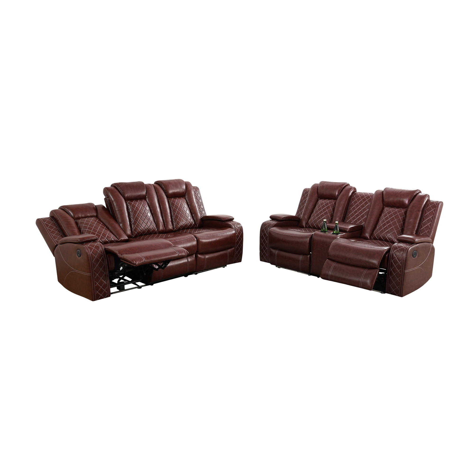 Gewnee Power Recliner Sectional Sofa Set with LED Light,Air Leather Reclining with Cup Holder, Wireless Charge, Storage Console for Living Room