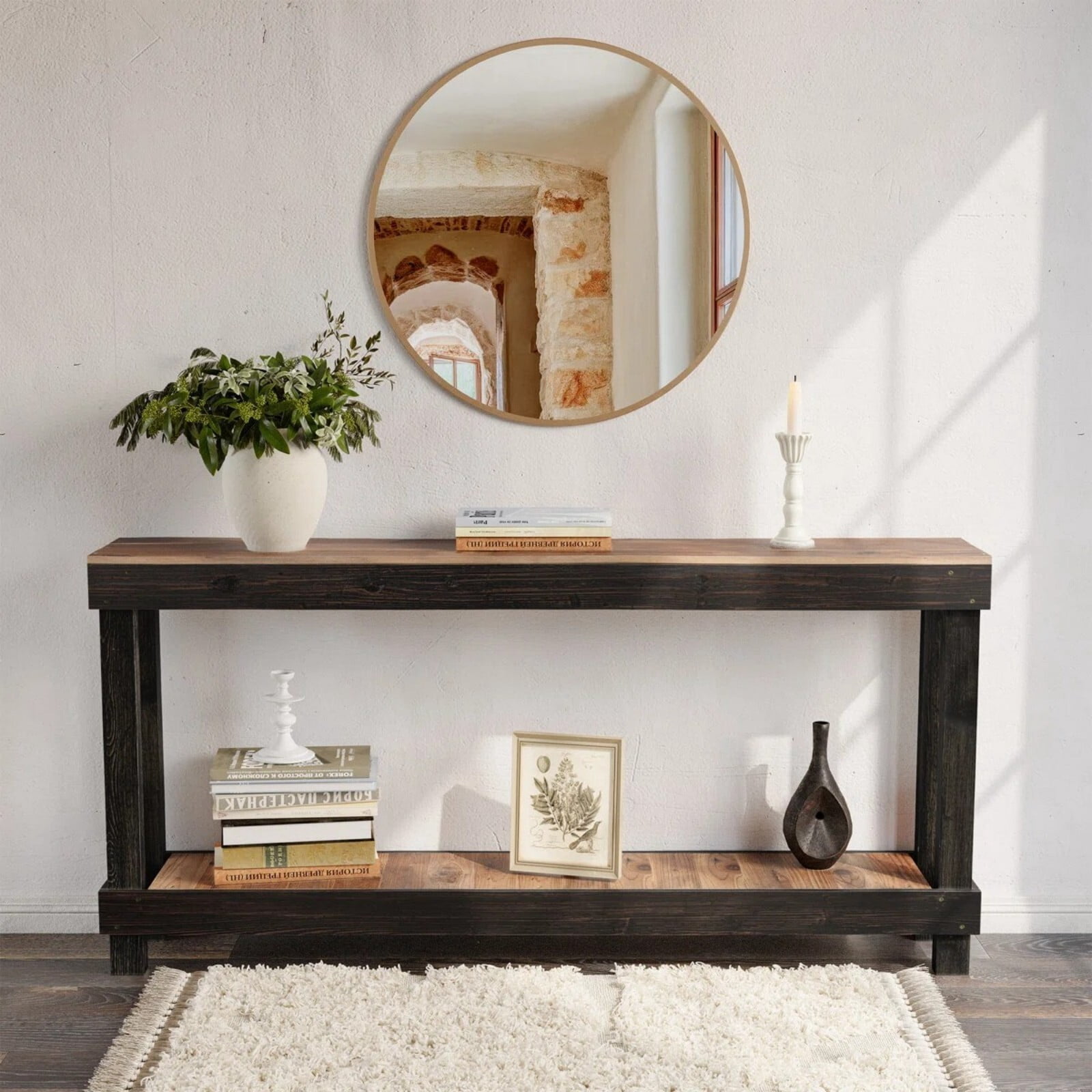 Easy4Home 60" Rustic Wood Console Table Hand-Made, Black