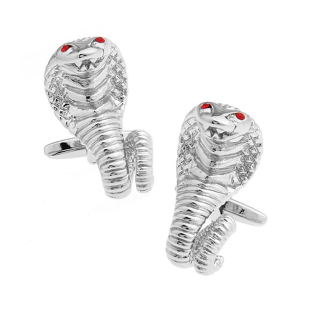Gemelos Cobra chapados en plata con ojos rojos para hombre y mujer