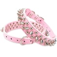 thumbnail image 2 of Spiked Studded Rivet Leather Dog Collar for Cats Puppy Small Medium PetsPinkXS 30*2.5CM, 2 of 8