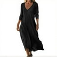 thumbnail image 2 of Casual Dresses For Women, Linen Beach Dress Casual Loose Fit V Neck 3/4 Sleeve Maxi Sundress Lightweight Wedding Guest Vacation Dress Coat Men Wrap Dresses Cocktail Casual (S, Black) ZMTing, 2 of 5