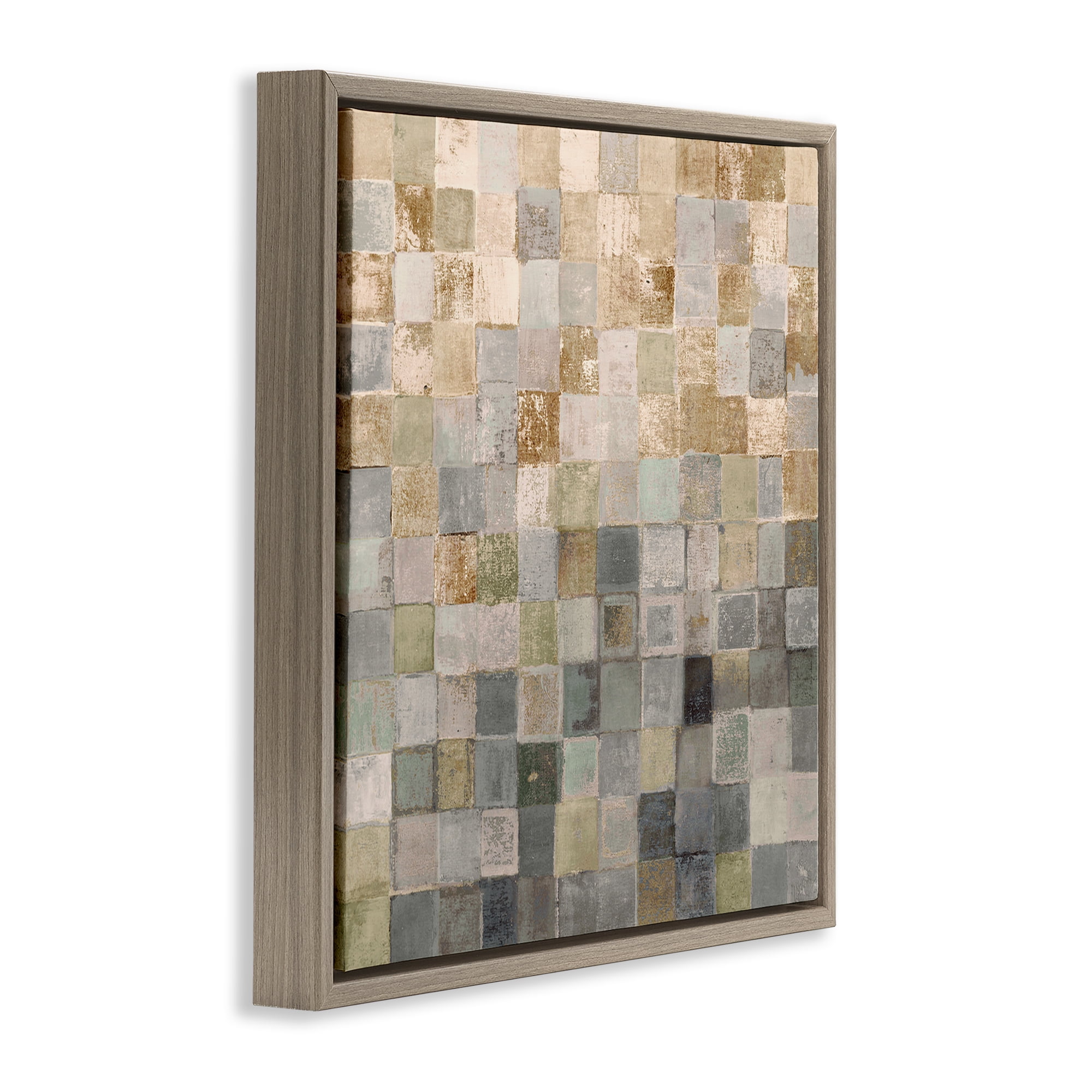 Stupell Industries Alternating Beige & Grey Squares Abstract Painting Brown Floater Framed Canvas Art Print Wall Art, 18 x 18