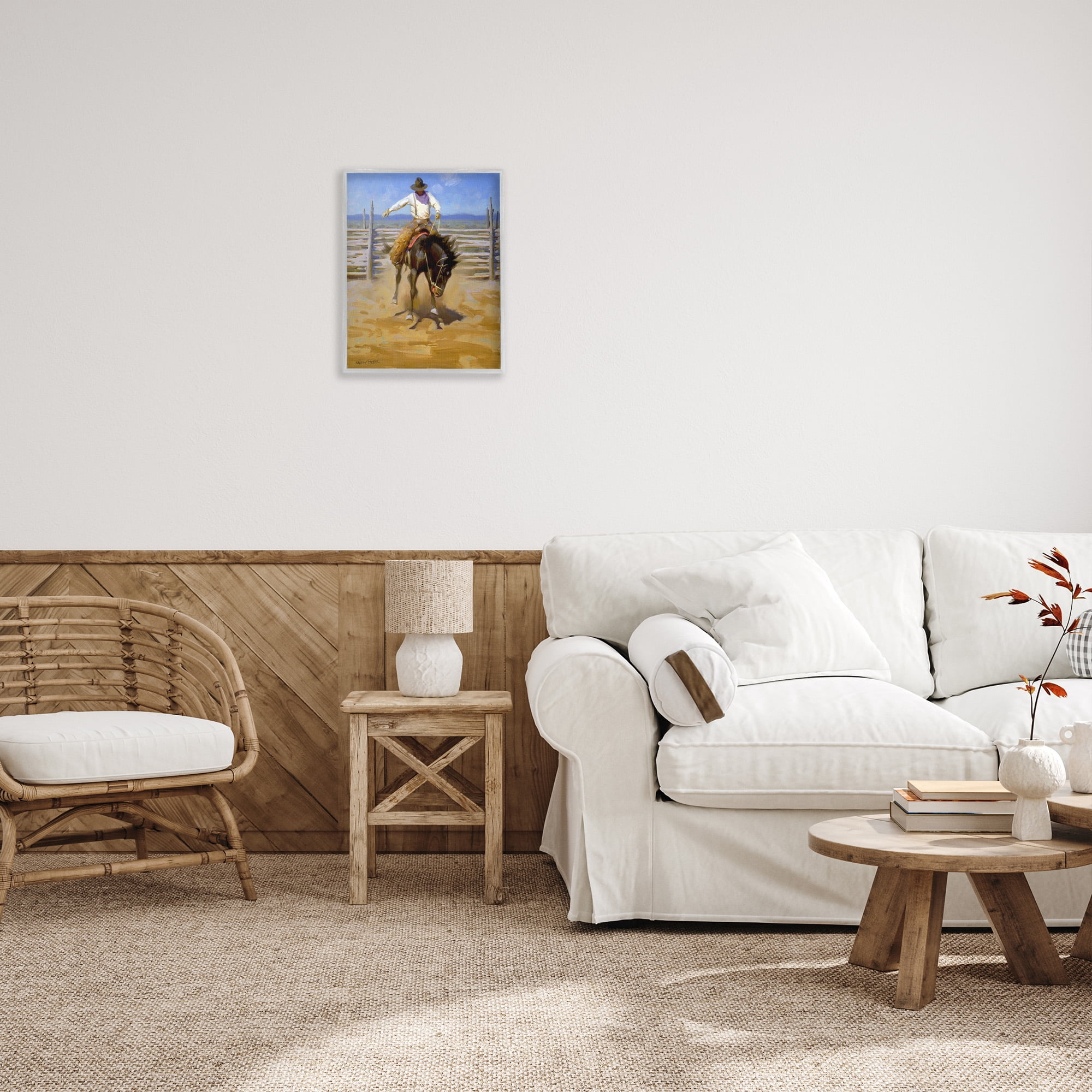 Stupell Industries Cowboy on Farm Landscape Painting Gray Framed Art Print Wall Art, 16 x 20