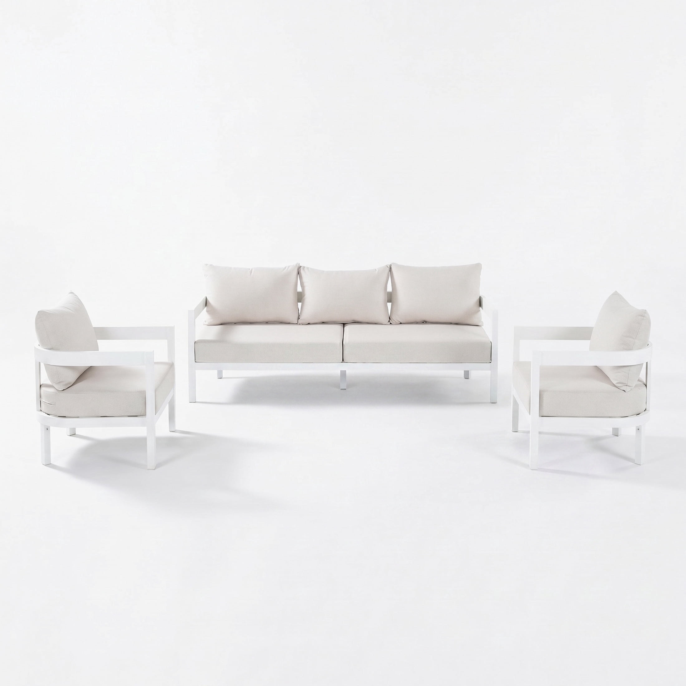 Christopher Knight Home 3-Piece Modern Aluminum Outdoor Sofa Set, 5 Seats with Beige Cushion, White
