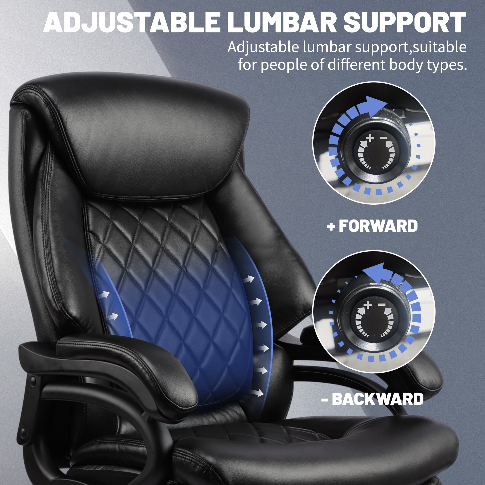 Qusaphy 800LBS Big and Tall Executive Office Chair, PU Leather Ergonomic Desk Chair with Adjustable Backrest and Thick Padded Cushion, Heavy Duty Chair for Home or Office Black