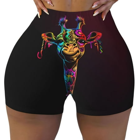 Workout Shorts Women  Neon Psychedelic Giraffe Biker Shorts for Women Running Gym Spandex Shorts Tummy Control