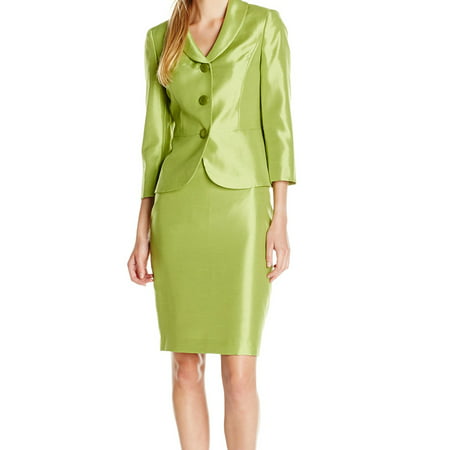 Le Suit - Le Suit NEW Green Women's Size 10 3 Button Shawl Collar Shiny ...