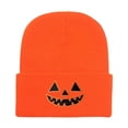 thumbnail image 3 of SYMOID Orange Embroidered Pumpkin O'Lantern Beanie - Cuffed Ribbed Knit Winter Hat for Unisex Hats,Size Free Size, 3 of 7