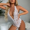 thumbnail image 2 of Body de encaje con cuello halter y espalda descubierta, mono de encaje de una pieza ajustado sin mangas de Color puro para mujer, 2 of 6