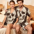 thumbnail image 5 of JULMCOMO Halloween Matching Pajamas for Couples Horror Skull Print Short Sleeve Soft Party Two Piece Sets Loose Fit Holiday Lounge Sets Beige-Women L, 5 of 6