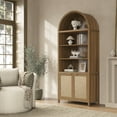 thumbnail image 4 of SICOTAS 84.2"H Tall Kitchen Arched Pantry Cabinet, Oversized Boho Farmhouse Floor Storage Organizer with 2 Rattan Doors & Adjustable Shelf for Kitchen, Dining Room ,Reclaimed Caramel Oak, 4 of 9