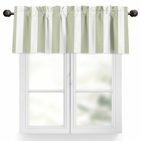 Sage Green White Striped Valances for Windows, 42 x 12in, Gradient Geometric Rod Pocket Kitchen Valance Curtain Light Filtering Window Treatments for Living Room Bedroom, 1 Panel