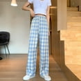 thumbnail image 7 of Womens Lounge Plaid Long Pants High-Waisted Wide-Leg Loose Fit Pants with Pockets, 7 of 7