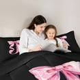 thumbnail image 4 of Manfei Watercolor Bow Letter J Queen Comforter Set for Girls, Black Pink Initial Bedding Comforter Set, Black Reversible, 3pcs, 4 of 6