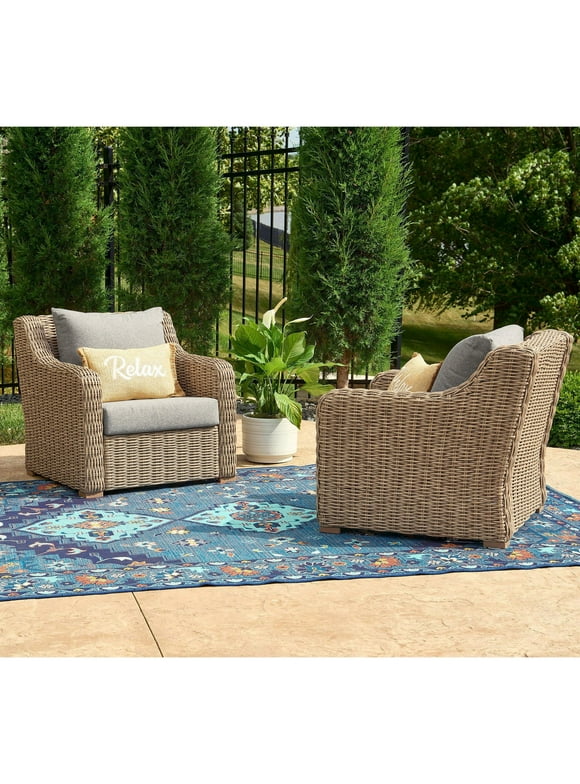 Better Homes & Gardens Bellamy 2-Pack Outdoor Club Lounge Chairs Gray Cushions with Patio Cover