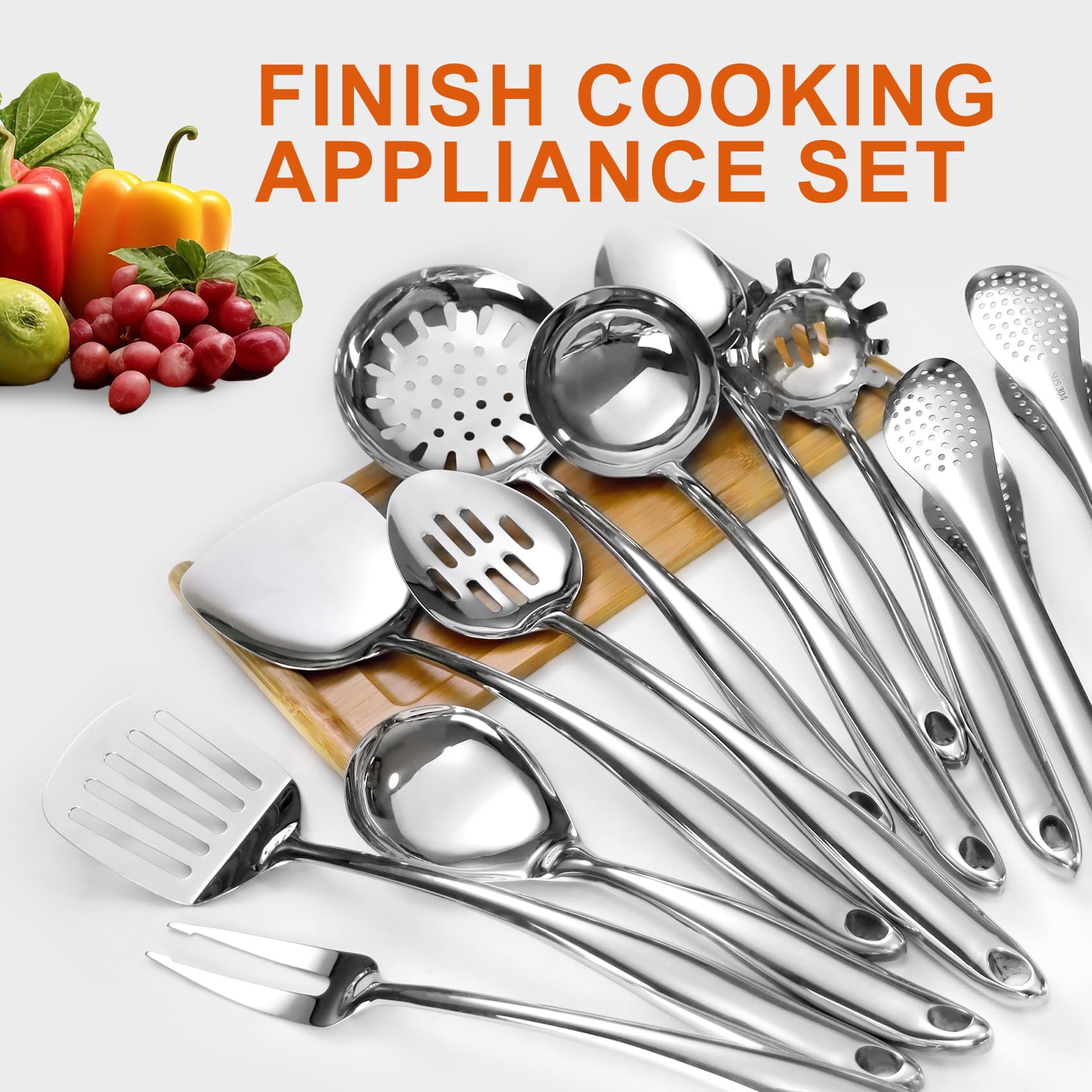 11-Piece 304 Stainless Steel Kitchen Utensil Set, Cooking Tools