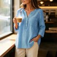 thumbnail image 5 of Horkkom 3/4 Length Sleeve Womens Tops V Neck Plaid Print Button Up Shirt Trendy Business Casual Tops L, 5 of 7