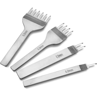 MAGT Herramienta de perforación de Cuero, 3Pcs Prong Chisel Silver Tool Steel 2/4/6 Prongs DIY Hand-Made Leather Hole Puncher(5MM