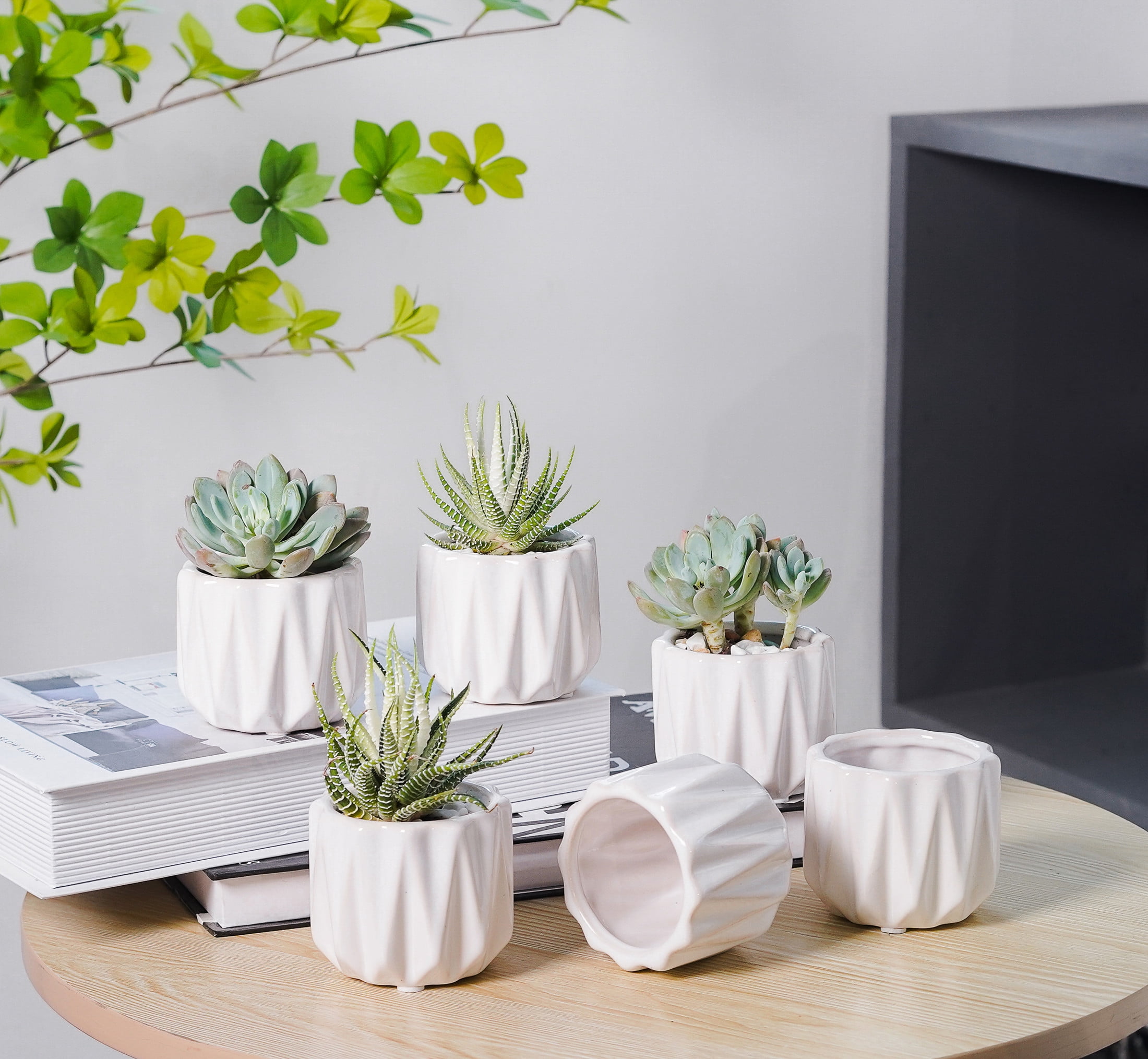 Better Homes & Gardens Pottery set of 6 3" Devi Round Ceramic Planters-White