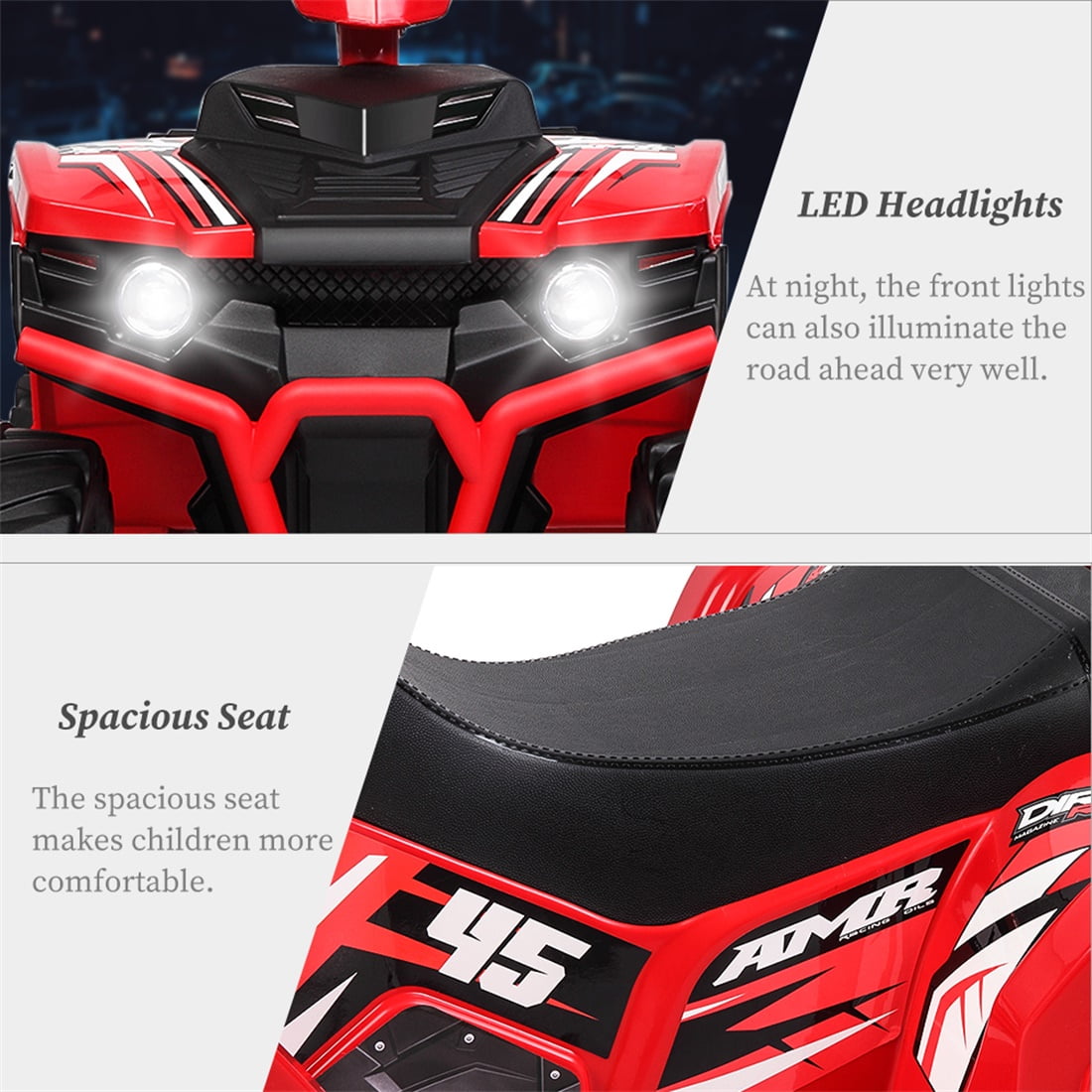 Private Jungle Kids ATV, 12V Battery Powered Electric Vehicle, Ride on Car 4 Wheeler Quad for Boys & Girls Gift, Ride on ATV with LED Lights, Music, Black & Red, Unisex