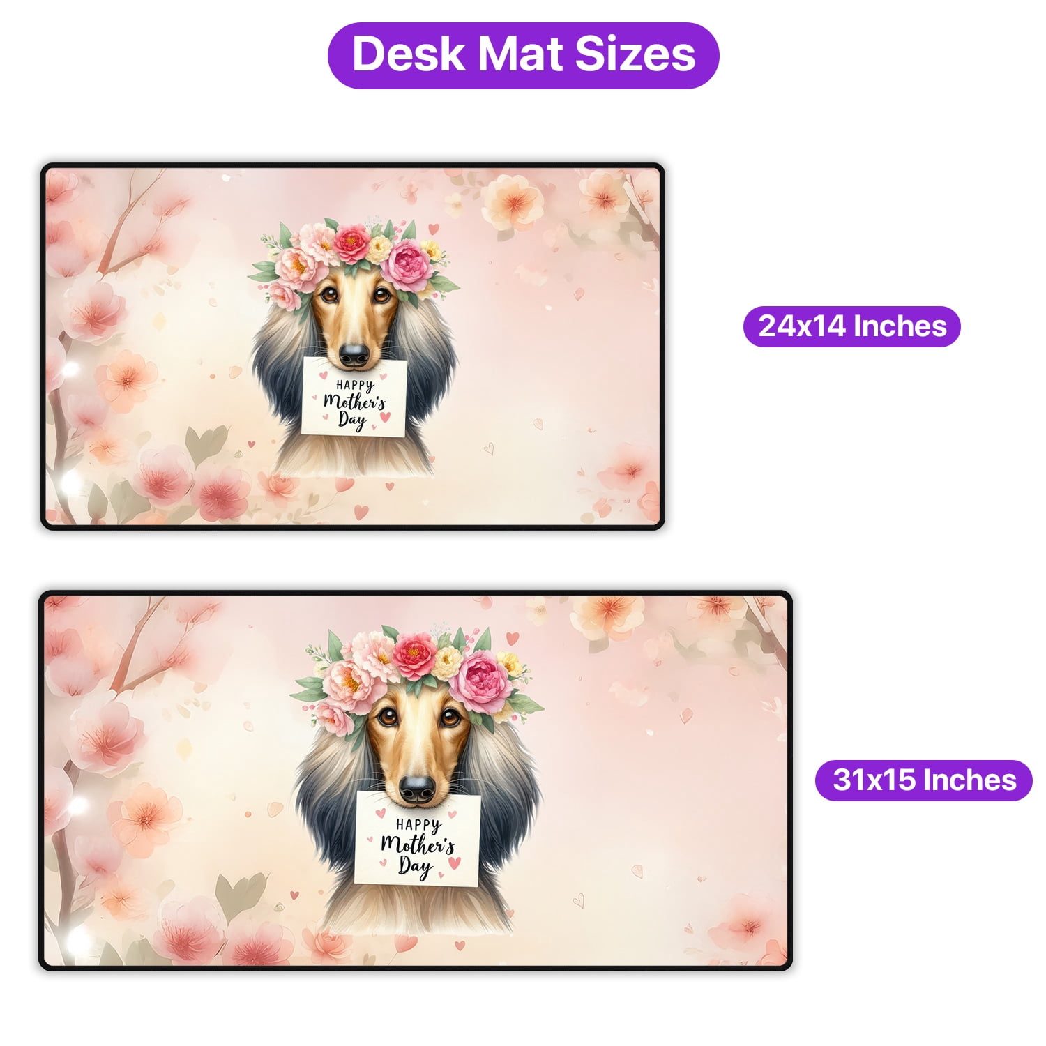 Happy Mother's Day Afghan Hound with Flower Crown and Greeting Card Desk Mat Full Keyboard Mouse Pad Dog Lover Large Mousepad - 13004