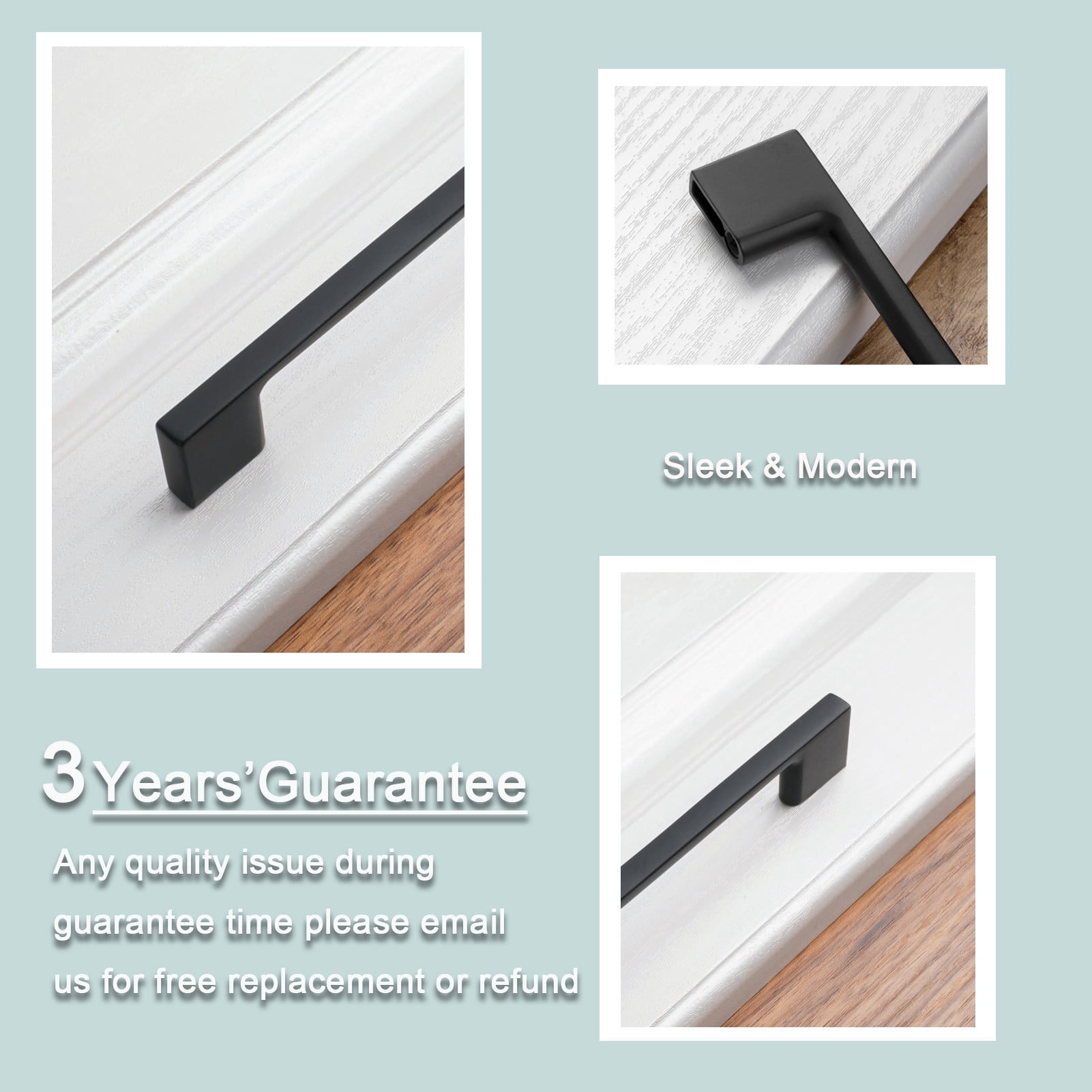 KOOFIZO 10 Pack Wide Foot Cabinet Bar Pull - Black Modern Solid Handle, 3.8 Inch/96mm Screw Spacing