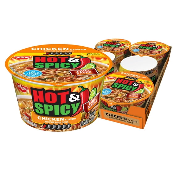 Nissin Hot &ITSC Spicy Ramen Noodle Soup, Chicken, 3.32 Ounce (Pack of 6)