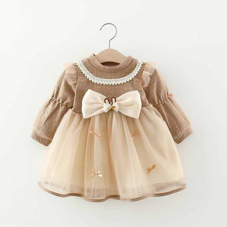 Usnsm Baby Girl Mesh Dress Color Block Ruffle Long Sleeve Princess Bow Dress Headband Toddler Cute Fall Knitted Dress Beige 1Y, Infant Unisex Usnsm Baby Girl Mesh Dress Color Block Ruffle Long Sleeve Princess Bow Dress Headband Toddler Cute Fall Knitted Dress Beige 1Y, Infant Unisex