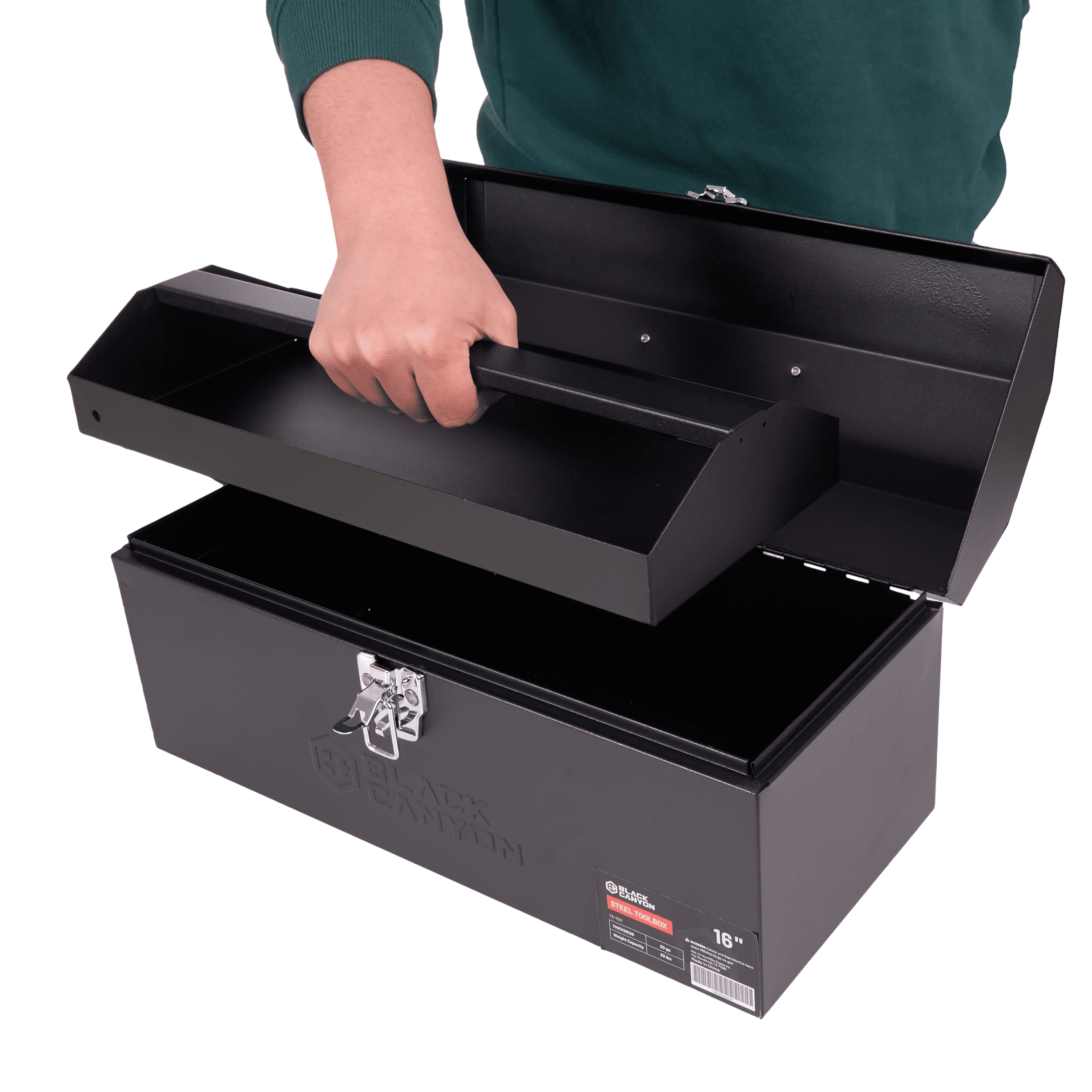 NorthSky 16" Steel Tool Box, Heavy Duty Carbon Steel, Portable Toolbox with Lockable Handle, 4 Anti-Slip Pads, for Trailer, Garage, Mechanic