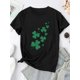 thumbnail image 2 of Camiseta con estampado de trébol del Día de San Patricio para mujer: cuello redondo, manga corta, estilo informal, 2 of 8