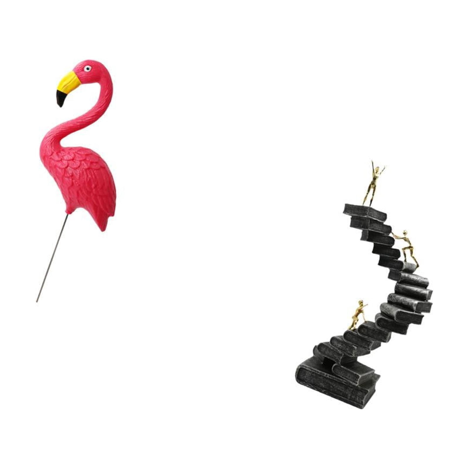 simhoa Flamingo Thinker Garden Sculpture Resin Figurine Abstract Ornament for Holiday Spring Yard Art Ladder Statue Handicraft Desktop Table Bookshelf Decorative Objects