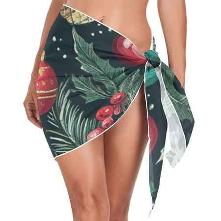 Ckdifva Christmas Balls Leaves Beach Cover Up for Women Swimsuit Coverups Bikini Wrap Short Skirt
