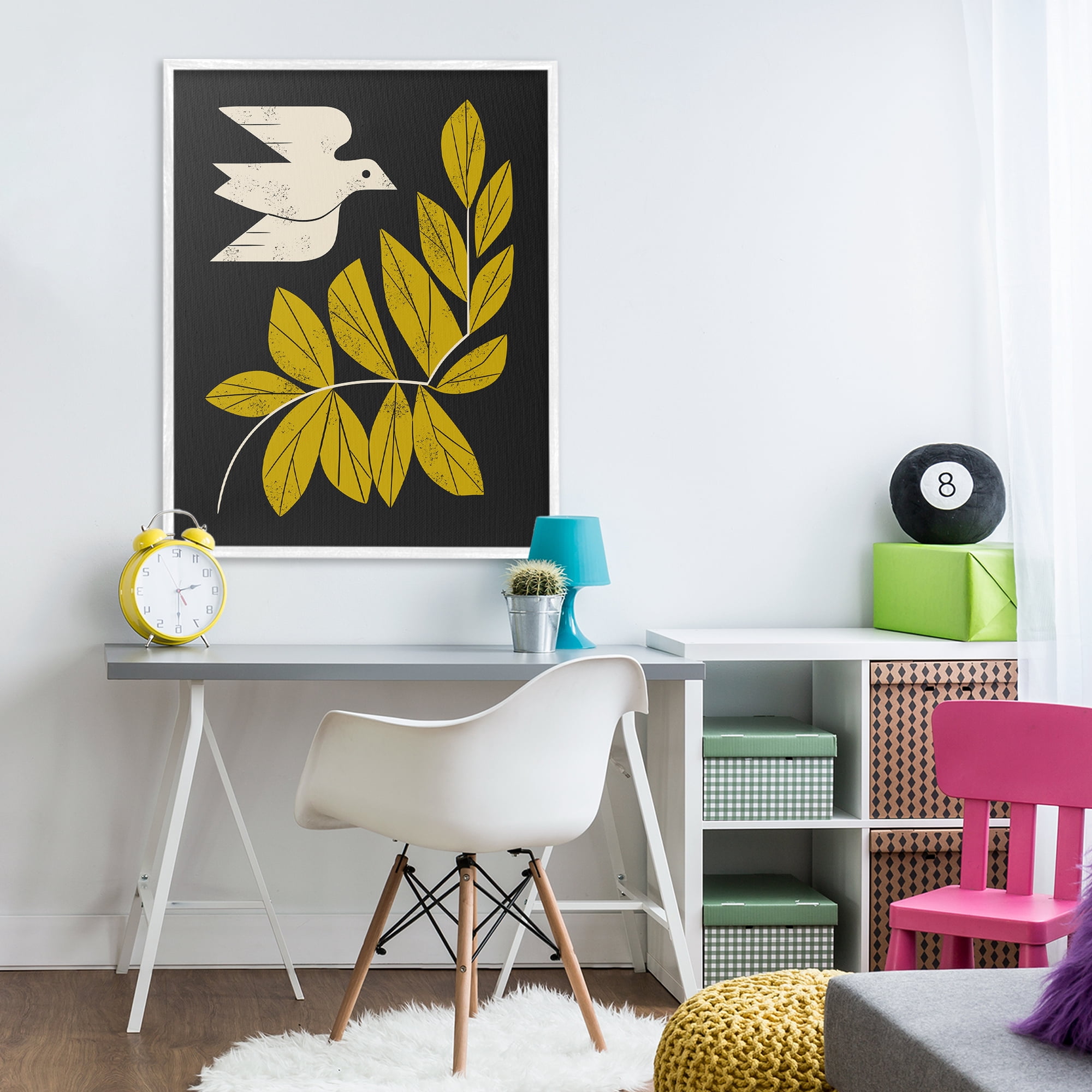 Stupell Industries Midcentury Dove & Branch White Framed Giclee Art, design by Renea L. Thull