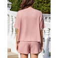 thumbnail image 3 of ValueVibe 2 Piece Outfit Sets for Women Short Sleeve Shorts Lounge Sets Crew Neck Casual Ribbed Pajama Sets with Pockets, Pink 3XL, 3 of 8