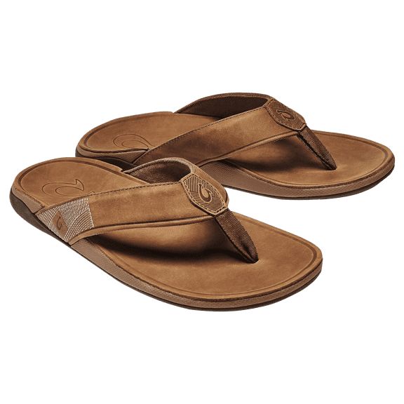 OluKai Tuahine Toe Post Sandals for Men - Toffee/Toffee - 10M