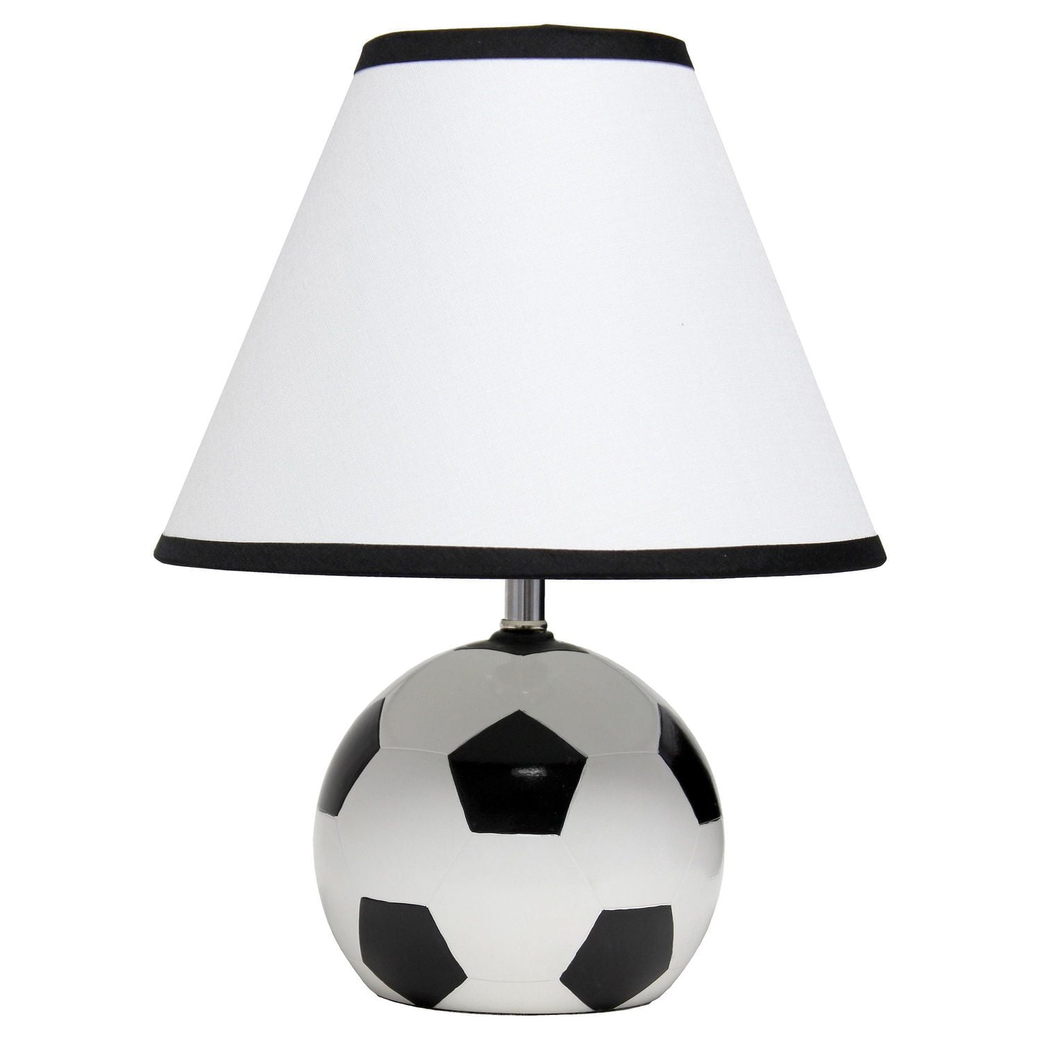 Simple Designs SportsLite 11.5" Tall Athletic Sports Soccer Ball Base Ceramic Table Desk Lamp with White Empire Fabric Shade with Black Trim