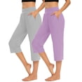 thumbnail image 2 of BVOFAR Womens Pull On Capri Pants Lightweight High Waist Yoga Capris Comfy Straight Leg Lounge Pants with Pockets Purple XL, 2 of 10