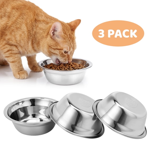 KABOER 3 Pack Stainless Steel Pet Bowls - Food Grade 304 Metal Cat & Dog Bowls 21 Oz Capacity, Rustproof & Dishwasher Safe for Dry/Wet Food