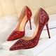 thumbnail image 4 of Thin High Heel Shoes for Women Wearing Red Sequins Pointed Toe 2Pairs, 4 of 4