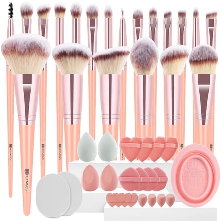 Makeup Brushes 43Pcs Make-Up Brushes & Tools with Bag Premium Synthetic Bristles Foundation Concealers Blush Blending Eyeshadow Eyeliner Brow Lash Brush Travel Makeup Brushes Make Up Sponges
