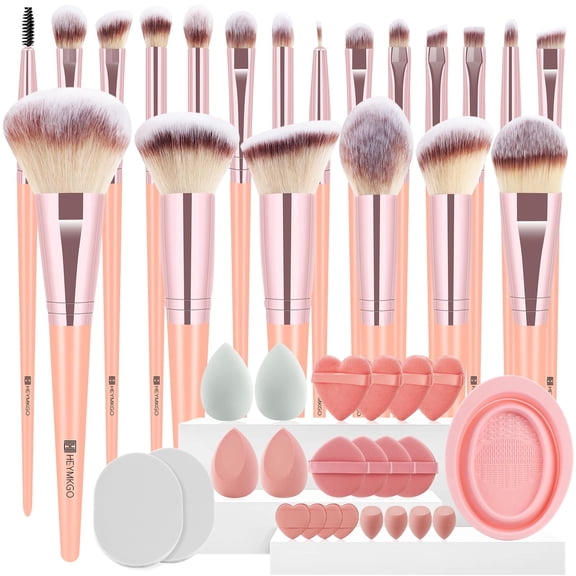 Makeup Brushes 43Pcs Make-Up Brushes & Tools with Bag Premium Synthetic Bristles Foundation Concealers Blush Blending Eyeshadow Eyeliner Brow Lash Brush Travel Makeup Brushes Make Up Sponges