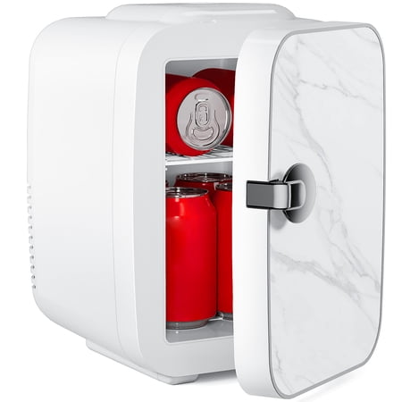 EDX Mini Fridge, Portable RV Refrigerator, 4 Liter/6 Can Compact Personal Cooler for Home, Outdoor, Marble White