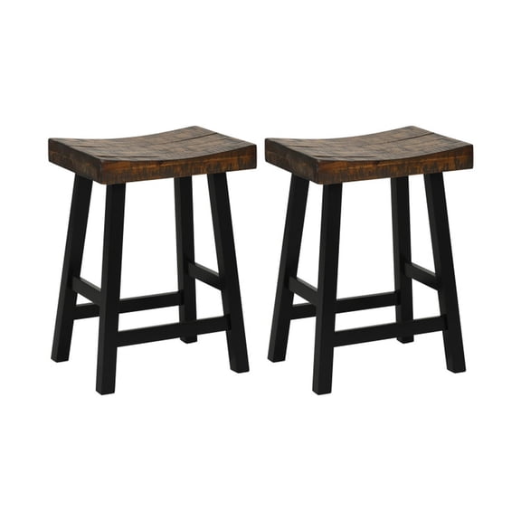 Furnibear Bar Stools 24 Inch Solid Wood Saddle Seat Stool with Curved Surface and Footrest for Kitchen, Natural