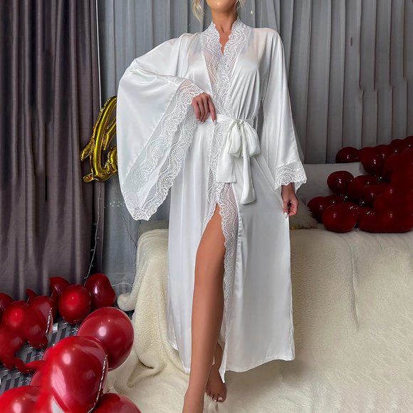 Tawop Robes for Women Ladies Pajamas Pajamas Home Bathrobe Solid Robe Lace Sexy Cardigan Printed Ladies Nightgowns White L