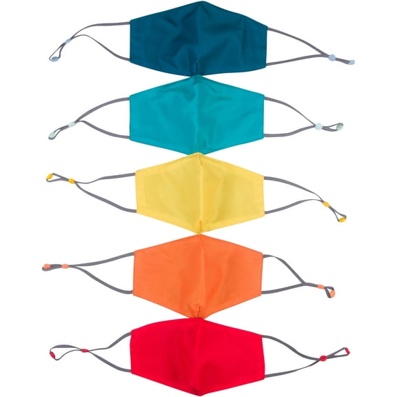 Face Masks for Children - 5 Pack of Kids Face Mask, Dual Layer Cotton Fabric, Wire Nose Bridge for a Sealed Fit, Washable and Reusable, Adjustable Ear Loops, Contoured Design for a Comfortable Fit
